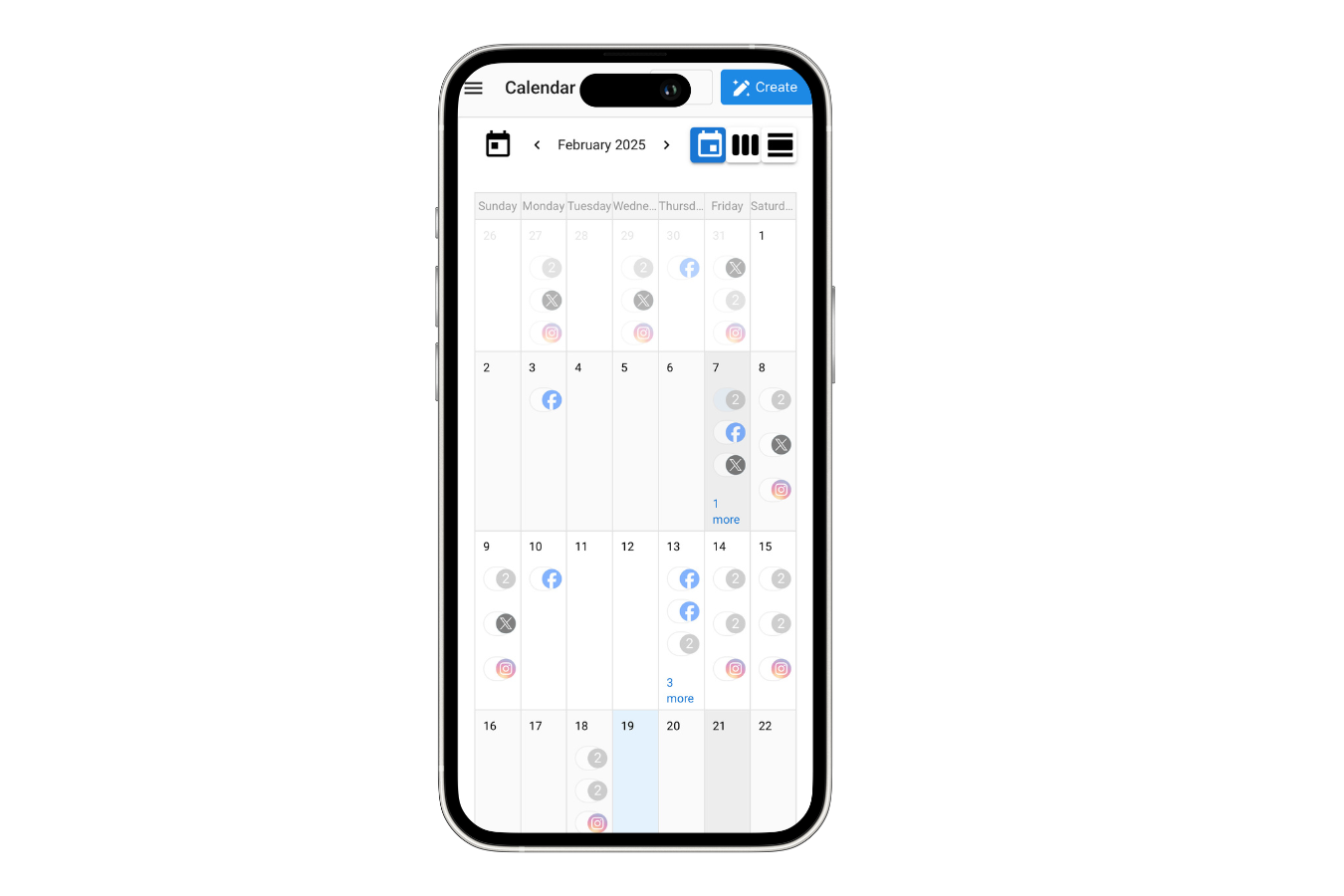 Social Media management Calendar iPhone showing Social Media management Calendar