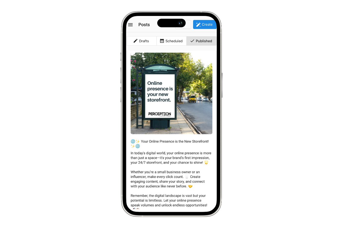 Social media marketing on Mobile iPhone showing social media post
